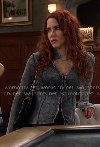 Sally's grey acid wash top on The Young and the Restless