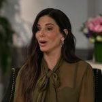 Sandra Bullock’s green tie neck blouse on Today Sandra Bullock’s green tie neck blouse on Today