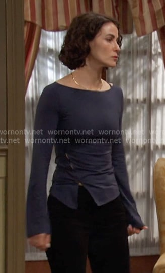 Sarah's navy long sleeve buttoned top on Days of our Lives