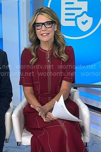 Savanah's red contrast stitch dress on Today