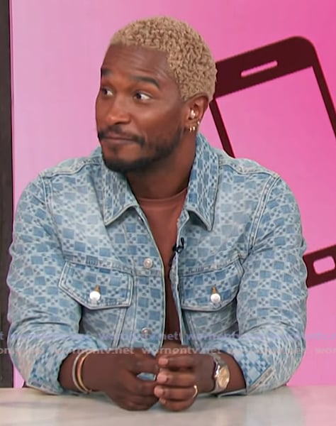 Scott’s printed denim jacket and jeans on Access Hollywood