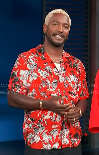 Scott's red floral short sleeve shirt on Access Hollywood