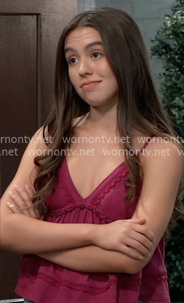 Scout’s pink v-neck tank top on General Hospital Scout’s pink v-neck tank top on General Hospital