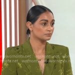 Shanelle Kaul’s green floral tie waist blazer on CBS Mornings