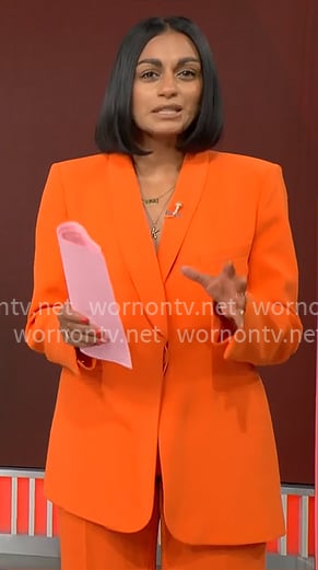 Shanelle Kaul's orange suit on CBS Mornings