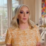 Shannon’s floral embellished confessional dress on The Real Housewives of Orange County