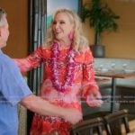 Shannon’s red floral print dress on The Real Housewives of Orange County Shannon’s red floral print dress on The Real Housewives of Orange County