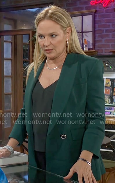 Sharon’s dark green blazer on The Young and the Restless Sharon’s dark green blazer on The Young and the Restless