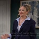 Sharon’s navy blazer with blue striped shirt on The Young and the Restless Sharon’s navy blazer with blue striped shirt on The Young and the Restless