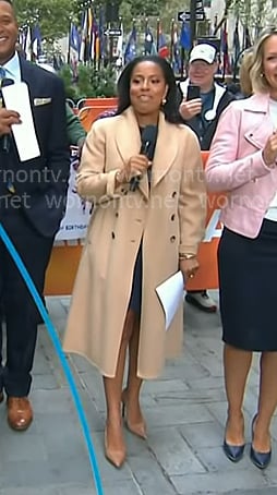Sheinelle's beige shawl collar double breasted coat on Today
