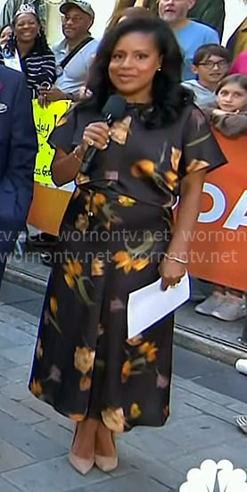 Sheinelle’s black floral print midi dress on Today