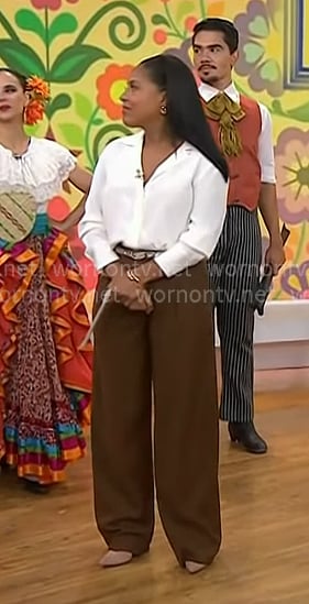 Sheinelle’s brown wide-leg pants on Today