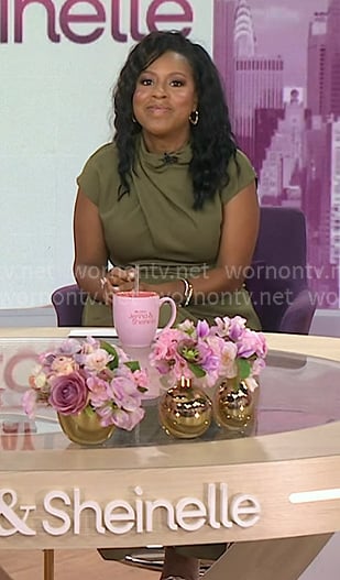 Sheinelle’s khaki green gathered dress on Today