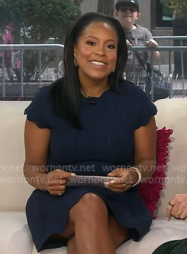 Sheinelle’s navy scalloped dress on Today Sheinelle’s navy scalloped dress on Today