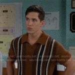 Smitty’s brown vertical stripe polo shirt on Beyond the Gates Smitty’s brown vertical stripe polo shirt on Beyond the Gates