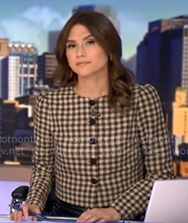 Sophie’s beige check jacket on Good Morning America Sophie’s beige check jacket on Good Morning America