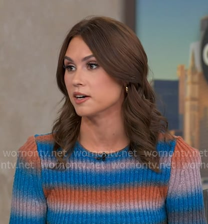Sophie’s blue and orange striped ribbed sweater dress on Good Morning America