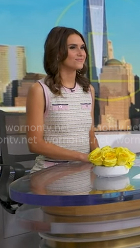 Sophie’s white sleeveless tweed dress on Good Morning America