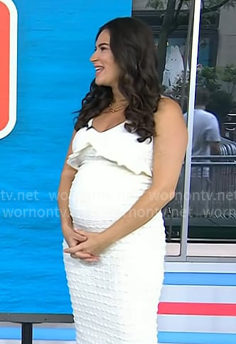 Stephanie Mansour’s white textured maternity dress on Today Stephanie Mansour’s white textured maternity dress on Today