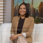 Stephanie’s beige paisley print pants on Good Morning America Stephanie’s beige paisley print pants on Good Morning America