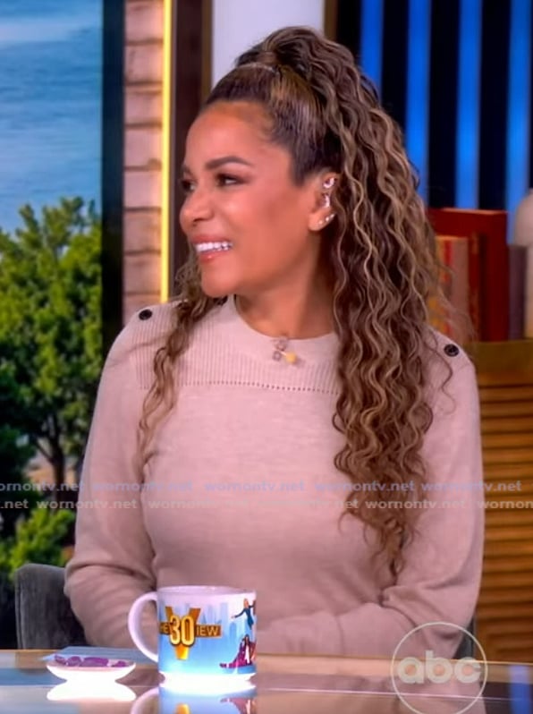 Sunny’s beige knit tie front dress on The View Sunny’s beige knit tie front dress on The View