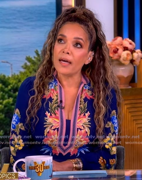 Sunny’s blue floral embroidered dress on The View