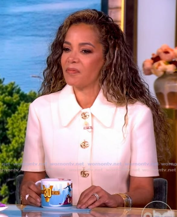 Sunny’s white gold button mini dress on The View
