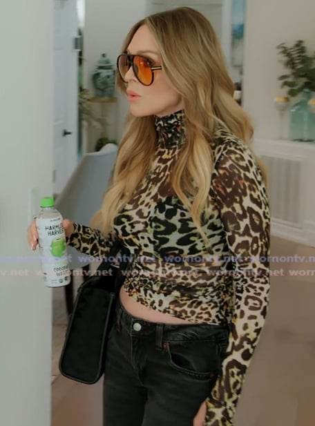 Tamra’s leopard print turtleneck top on The Real Housewives of Orange County Tamra’s leopard print turtleneck top on The Real Housewives of Orange County
