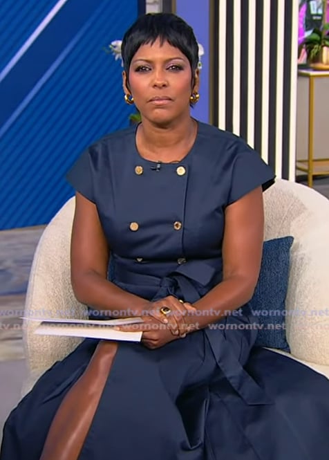 Tamron’s blue double breasted dress on Tamron Hall Show Tamron’s blue double breasted dress on Tamron Hall Show