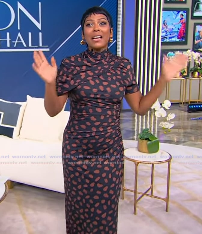 Tamron’s printed gathered dress on Tamron Hall Show Tamron’s printed gathered dress on Tamron Hall Show