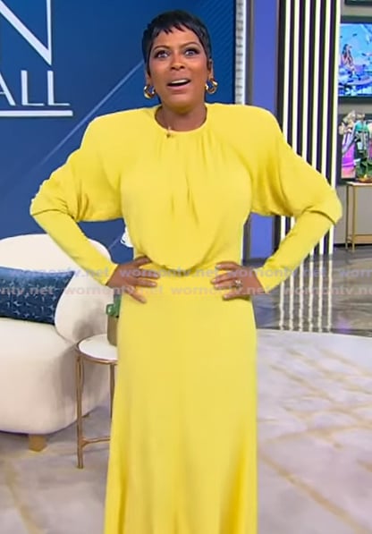 Tamron’s yellow gathered front dress on Tamron Hall Show Tamron’s yellow gathered front dress on Tamron Hall Show