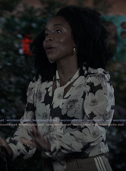 Tash’s floral tie neck blouse on All American