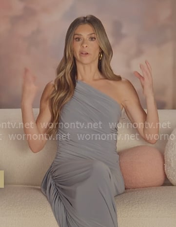 Taylor's blue one-shoulder confessional dress on The Secret Lives of Mormon Wives