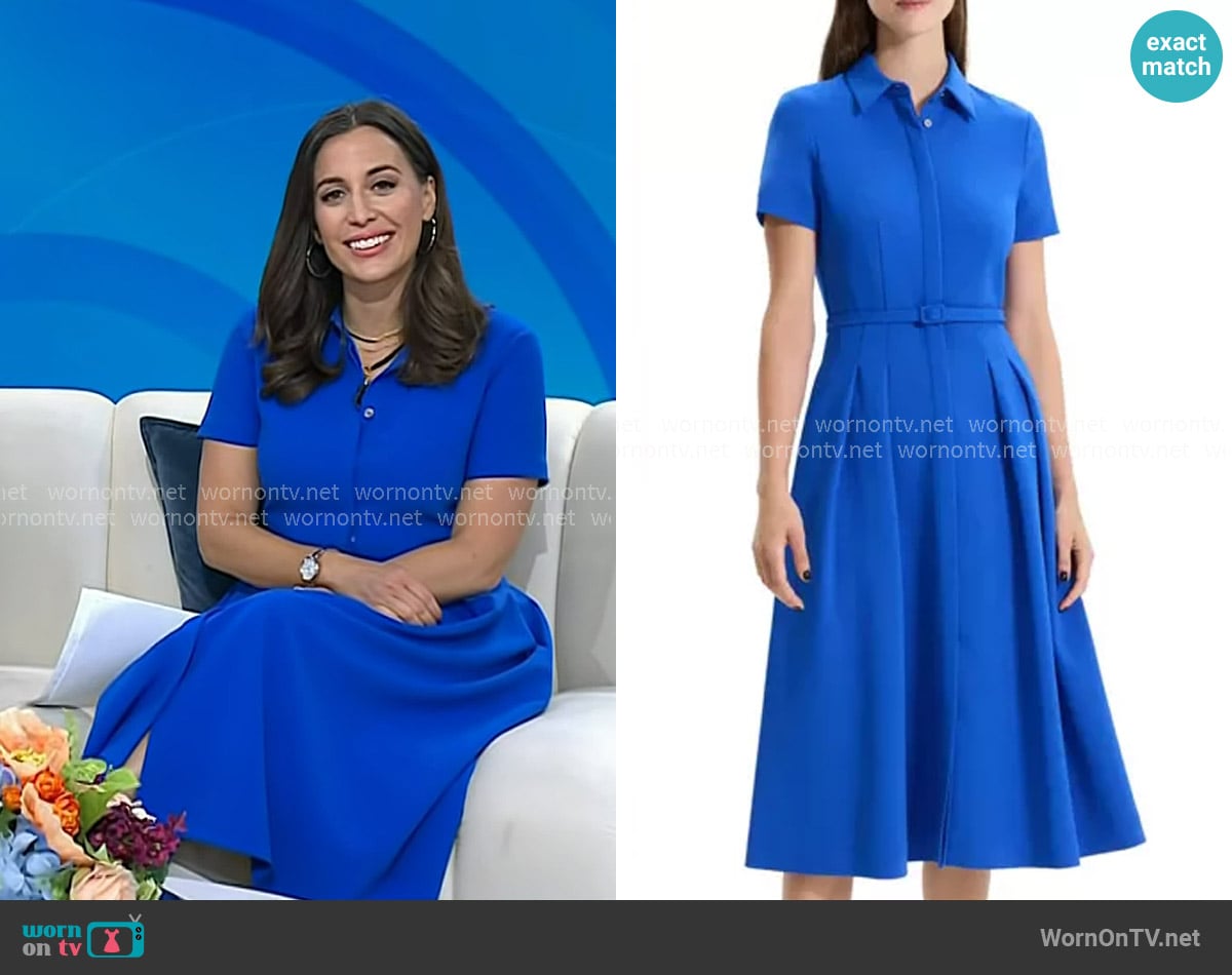 Theory Tailored Short Sleeve Shirtdress in Wave worn by Hallie Jackson on Today