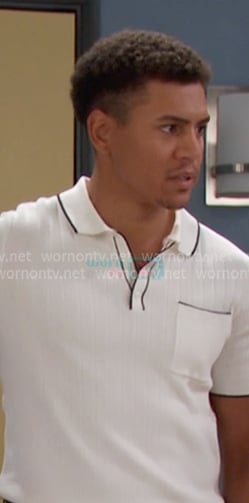 Theo's white ribbed polo on Days of our Lives