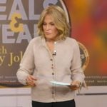 Tory's beige mixed button cardigan on Good Morning America Tory's beige mixed button cardigan on Good Morning America