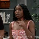 Trina’s pink floral smocked dress on General Hospital Trina’s pink floral smocked dress on General Hospital