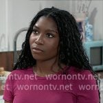 Trina’s pink tee on General Hospital Trina’s pink tee on General Hospital