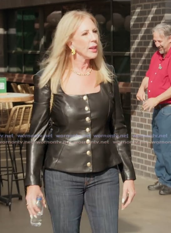 Vicki’s black leather jacket on The Real Housewives of Orange County Vicki’s black leather jacket on The Real Housewives of Orange County