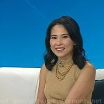 Vicky’s beige ribbed top and navy floral skirt on Today