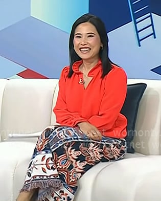 Vicky’s red ruffle blouse and print fringed skirt on Today Vicky’s red ruffle blouse and print fringed skirt on Today