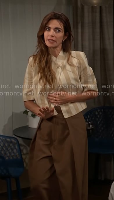 Victoria's beige striped top on The Young and the Restless