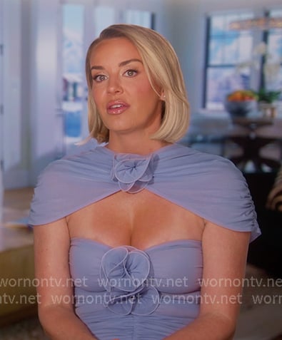 Whitney’s blue cutout confessional dress on The Real Housewives of Salt Lake City
