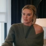 Whitney's green ribbed layered sweater on The Real Housewives of Salt Lake City Whitney's green ribbed layered sweater on The Real Housewives of Salt Lake City