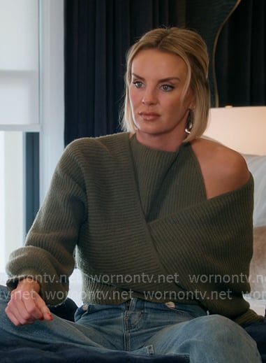 Whitney’s green ribbed layered sweater on The Real Housewives of Salt Lake City Whitney’s green ribbed layered sweater on The Real Housewives of Salt Lake City
