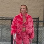 Whitney’s pink velour top, leggings and puffer jacket on The Real Housewives of Salt Lake City Whitney’s pink velour top, leggings and puffer jacket on The Real Housewives of Salt Lake City