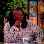 Whoopi’s grey plaid shirt and printed pants on The View Whoopi’s grey plaid shirt and printed pants on The View