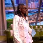 Whoopi’s white printed shirt on The View Whoopi’s white printed shirt on The View