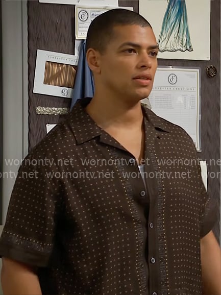 Zende’s brown dotted print shirt on The Bold and the Beautiful Zende’s brown dotted print shirt on The Bold and the Beautiful