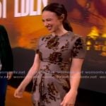 Zoe Kazan’s brown floral metallic dress on The View Zoe Kazan’s brown floral metallic dress on The View
